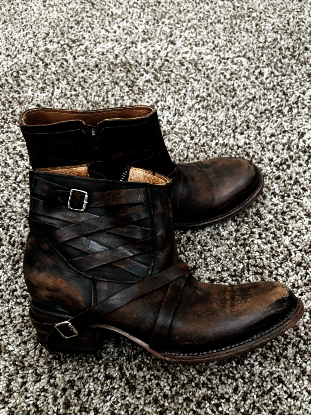 Women's  Brown Leather Wrap-Strap Ankle Boots FREEBIRD LOOKALIKE